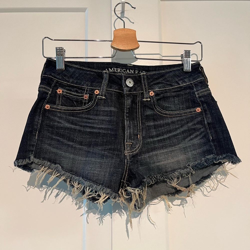 American Eagle Outfitters 2 Black Jean Shorts Distressed Frayed Hem